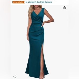 Women Sleeveless V Neck Split Evening Cocktail Long Dress